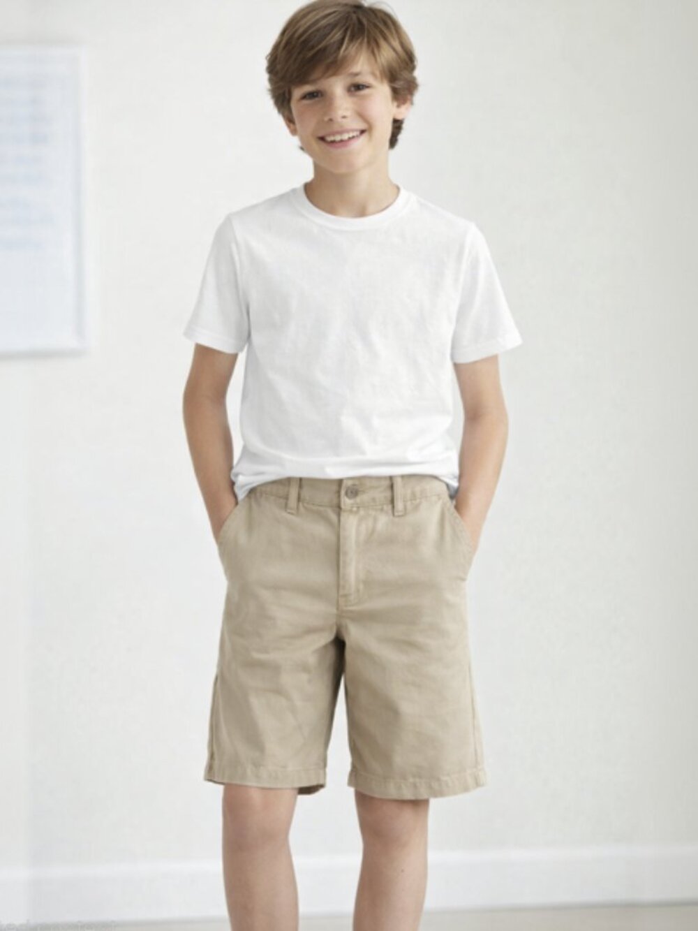 LANDS END Boys Khaki School Uniform Chino Shorts Adjustable Waist